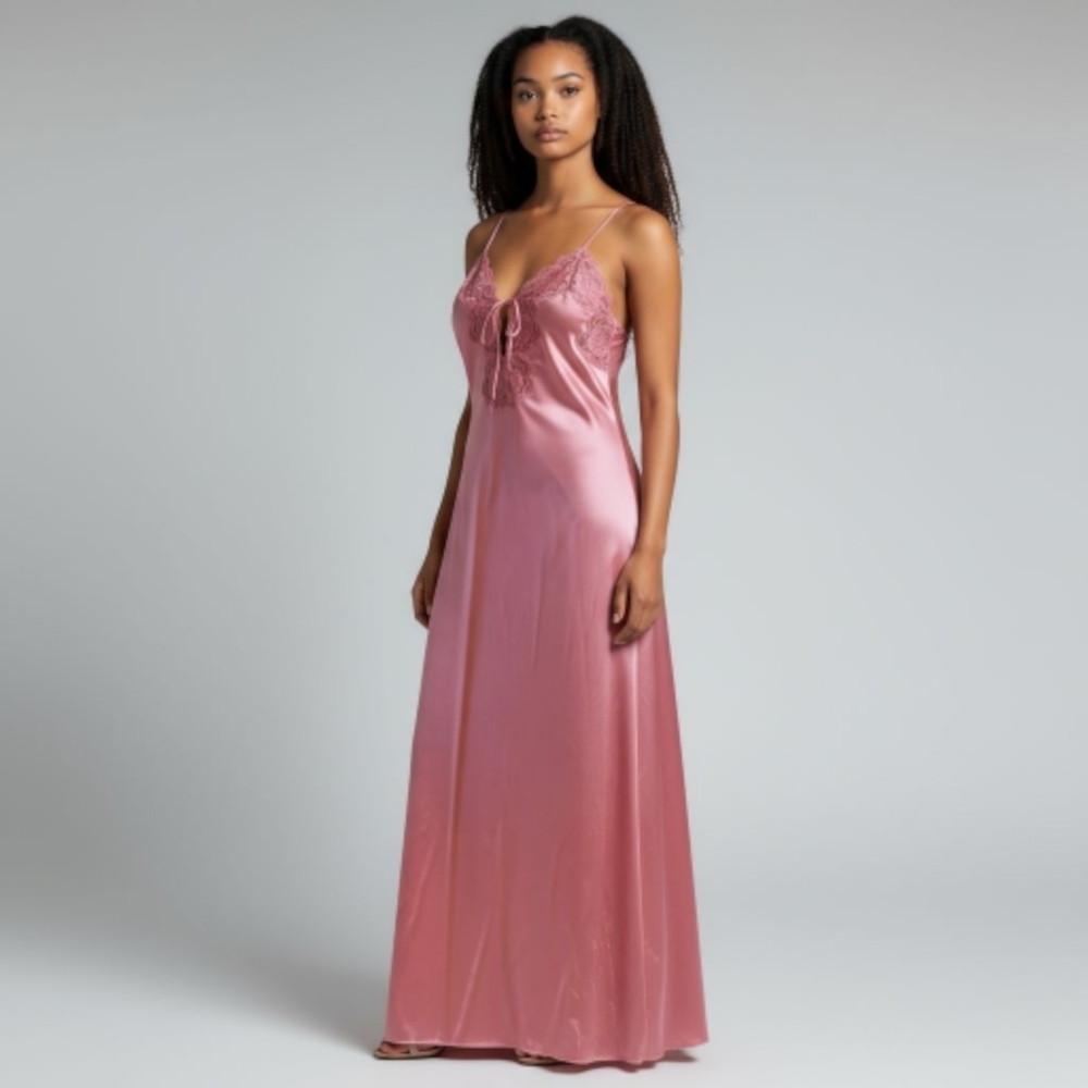 Vintage Jolie Two Lace Trim Long Slip Dress